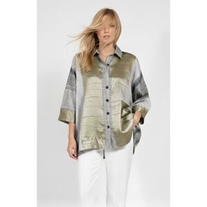 📸 Alembika Shimmer Striped Metallic Button Down Blouse Womens Small